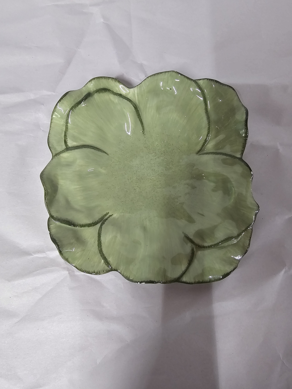 Vintage Pottery Barn Garden Collection Green Leaf Flower Petal Plate / Bowl